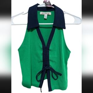 NWT, Urban Outfitters Green and Black Tie-Front Crop Top